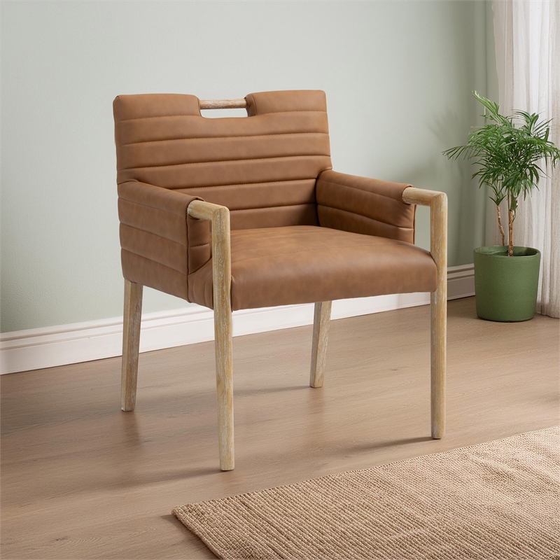 Meridian Furniture Aimee Cognac Vegan Leather Dining Arm Chair