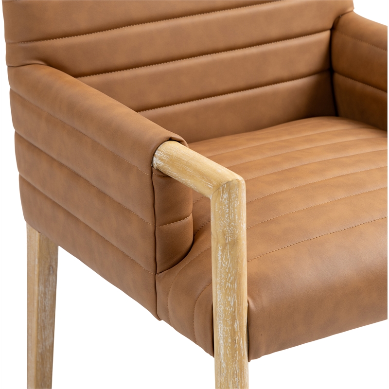 Meridian Furniture Aimee Cognac Vegan Leather Dining Arm Chair