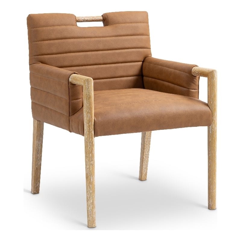 Meridian Furniture Aimee Cognac Vegan Leather Dining Arm Chair