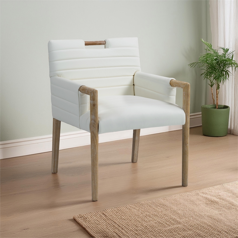 Meridian Furniture Aimee Cream Vegan Leather Dining Arm Chair