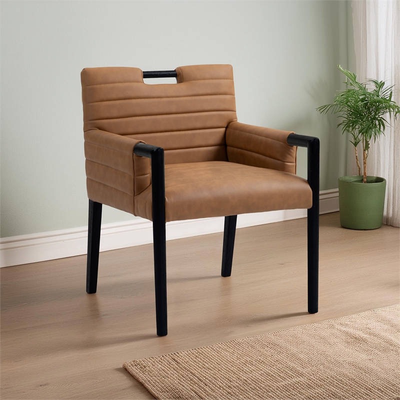 Meridian Furniture Aimee Cognac Vegan Leather Dining Arm Chair