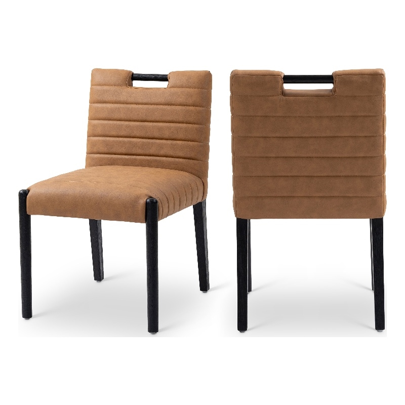 Meridian Furniture Aimee Cognac Vegan Leather Dining Side Chair (Set of 2)