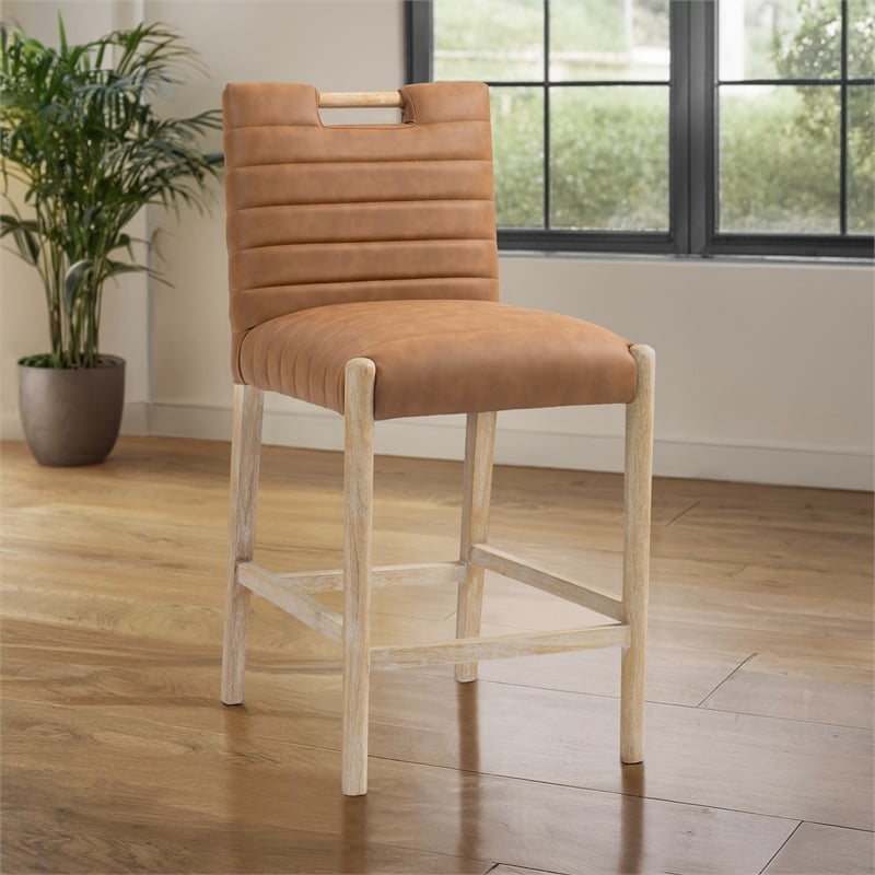 Meridian Furniture Aimee Cognac Vegan Leather Counter Stool