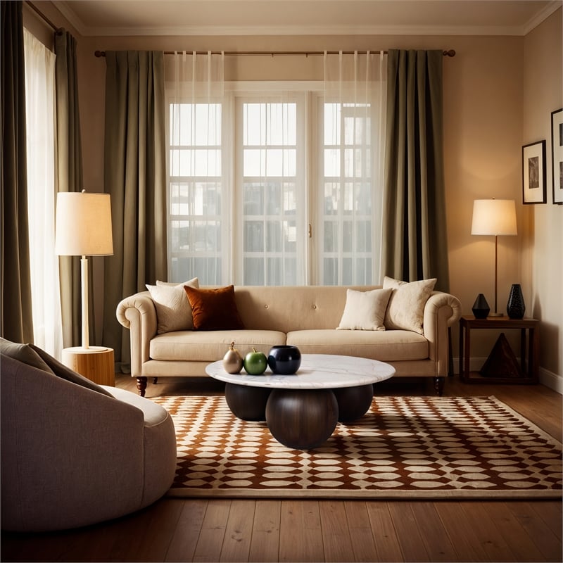 Meridian Furniture Treviso Beige Marble and Mango Wood Coffee Table