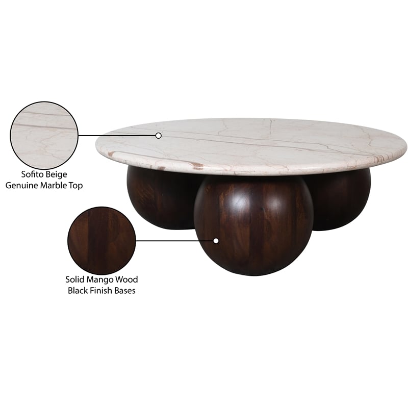Meridian Furniture Treviso Beige Marble and Mango Wood Coffee Table