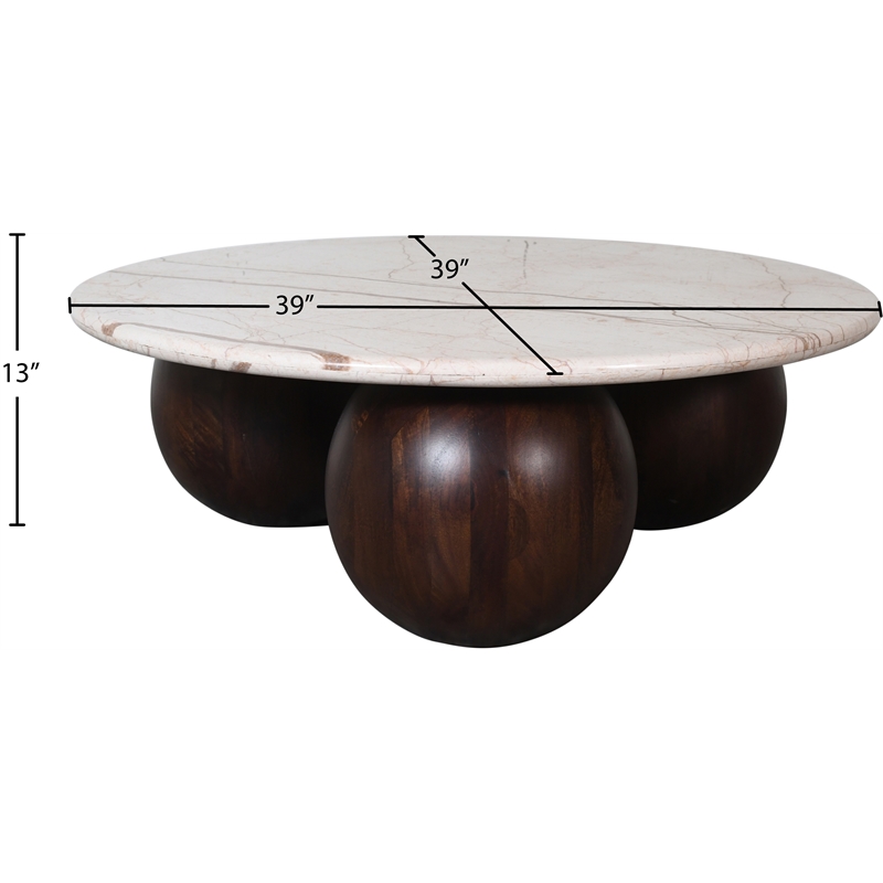 Meridian Furniture Treviso Beige Marble and Mango Wood Coffee Table