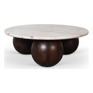 Meridian Furniture Treviso Beige Marble and Mango Wood Coffee Table