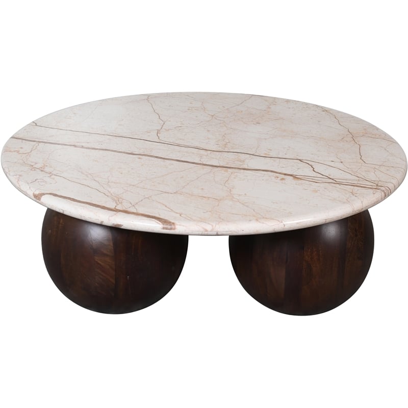 Meridian Furniture Treviso Beige Marble and Mango Wood Coffee Table