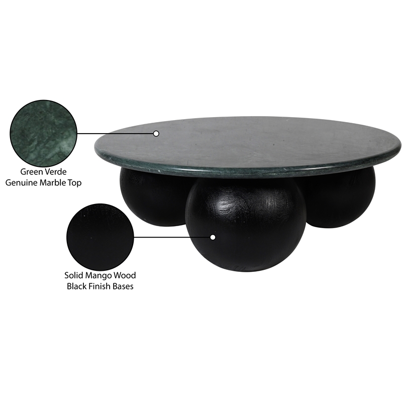 Meridian Furniture Treviso Green Marble and Mango Wood Coffee Table