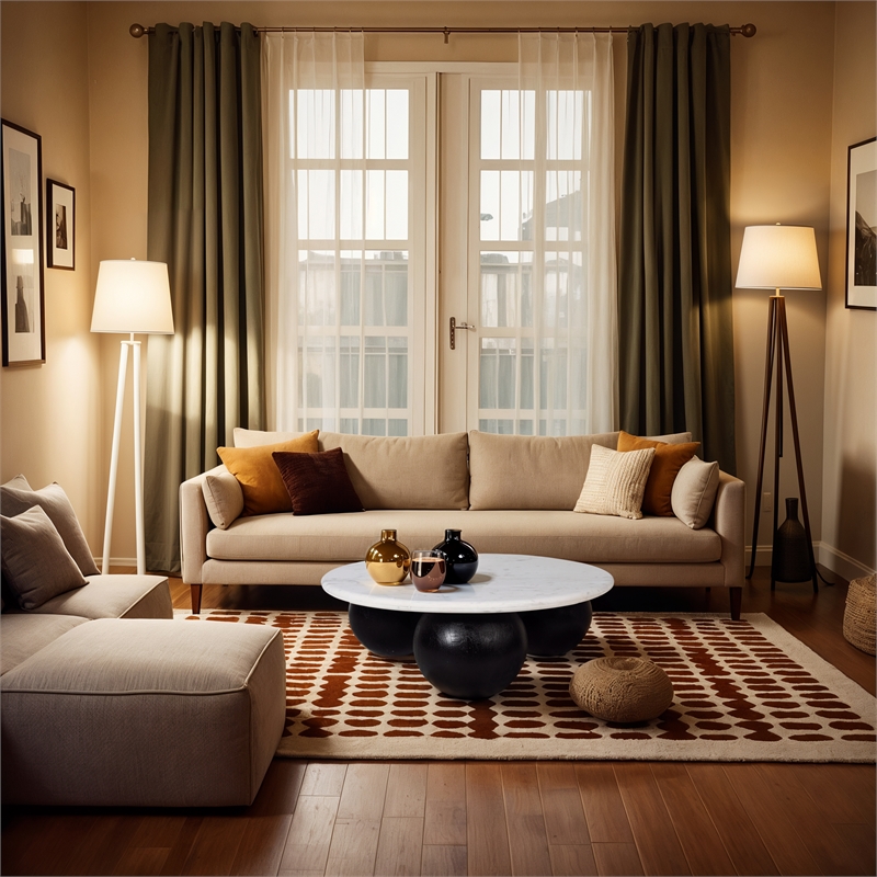 Meridian Furniture Treviso White Marble and Mango Wood Coffee Table