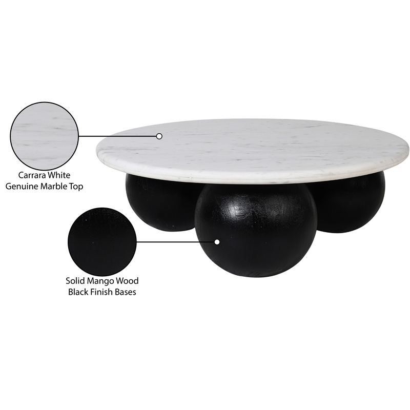 Meridian Furniture Treviso White Marble and Mango Wood Coffee Table