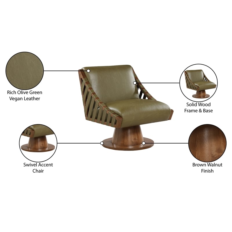 Meridian Furniture Millwin Olive Vegan Leather Swivel Accent Chair