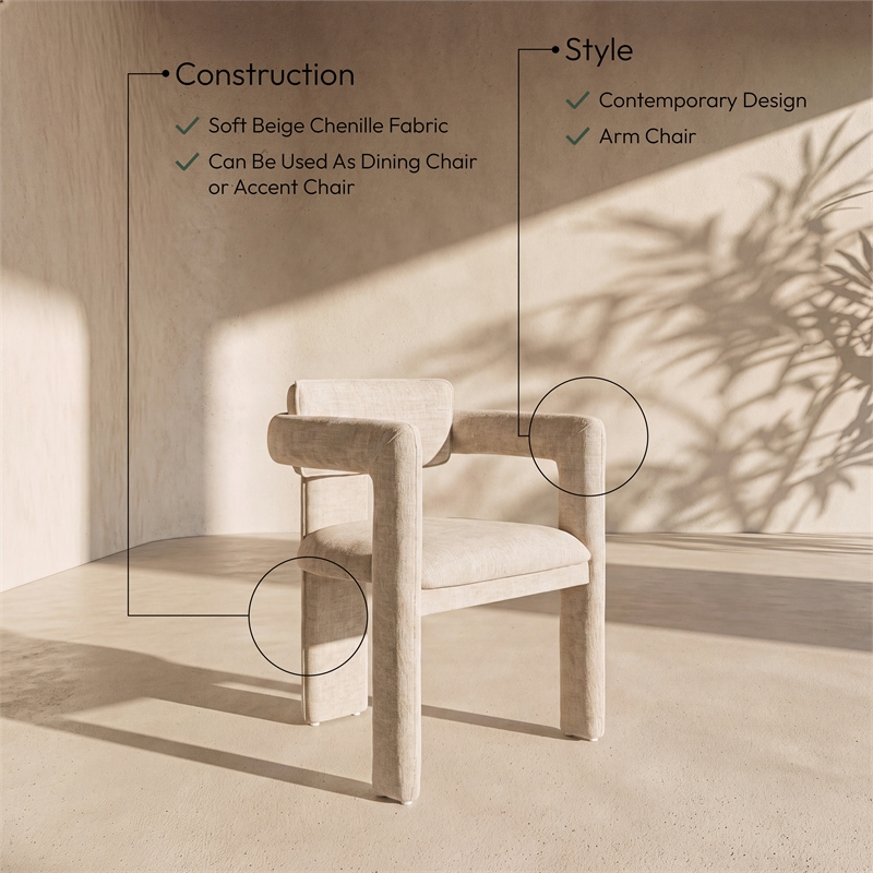 Meridian Furniture Brenda Beige Chenille Fabric Dining Chair (Set of 2)
