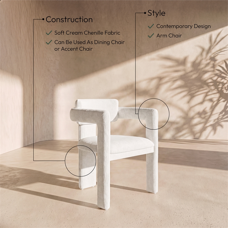 meridian furniture brenda cream chenille fabric dining chair (set of 2)