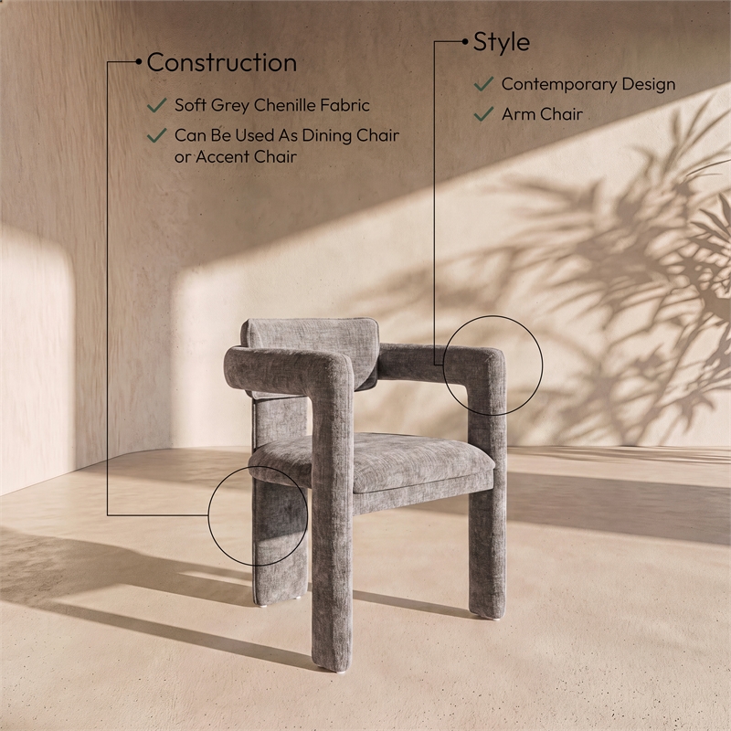 meridian furniture brenda grey chenille fabric dining chair (set of 2)