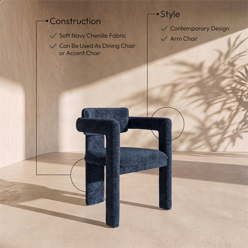Meridian Furniture Brenda Navy Chenille Fabric Dining Chair (Set of 2)