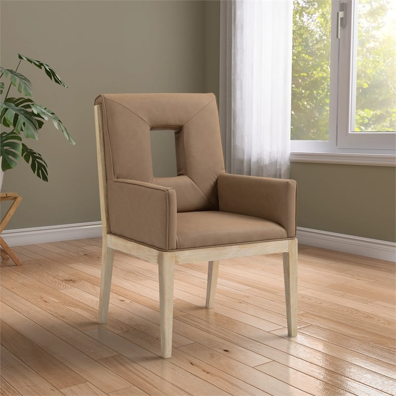 Meridian Furniture Gwendolyn Brown Vegan Leather Dining Arm Chair