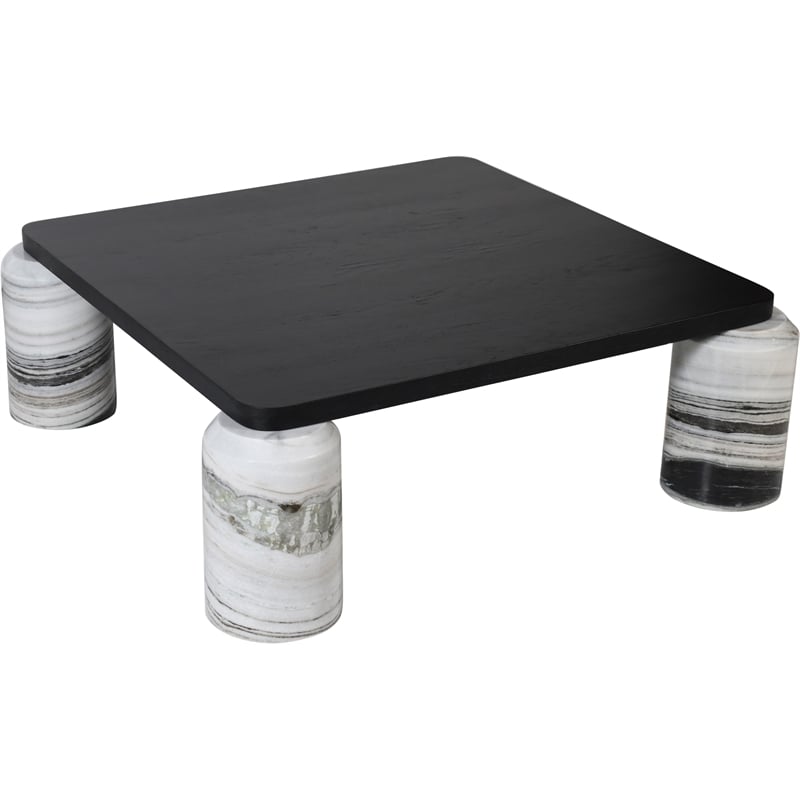 Meridian Furniture Ferrara Panda Genuine Marble and Solid Oak Wood Coffee Table