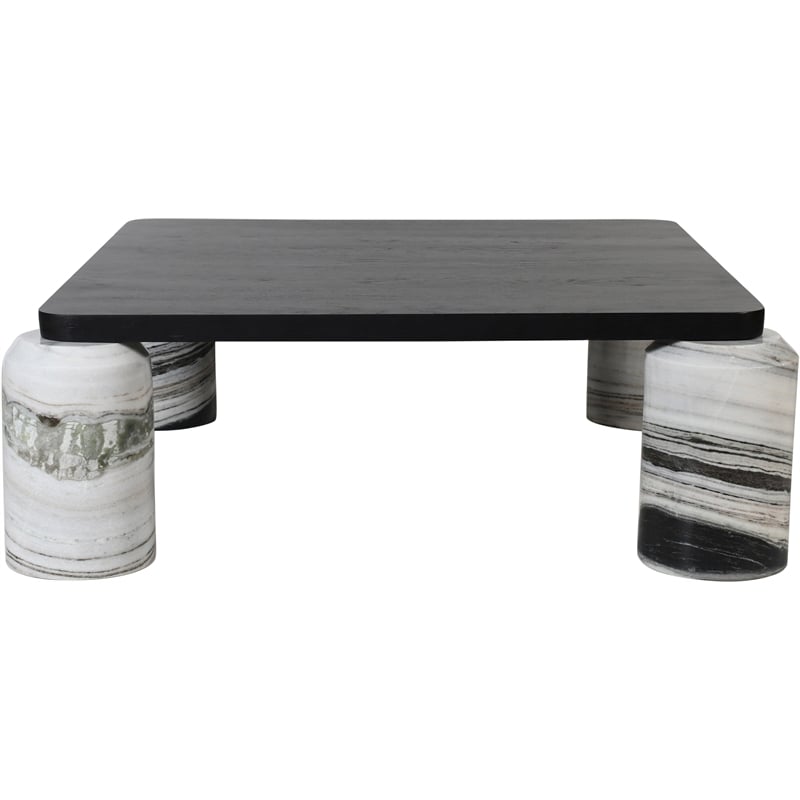 Meridian Furniture Ferrara Panda Genuine Marble and Solid Oak Wood Coffee Table