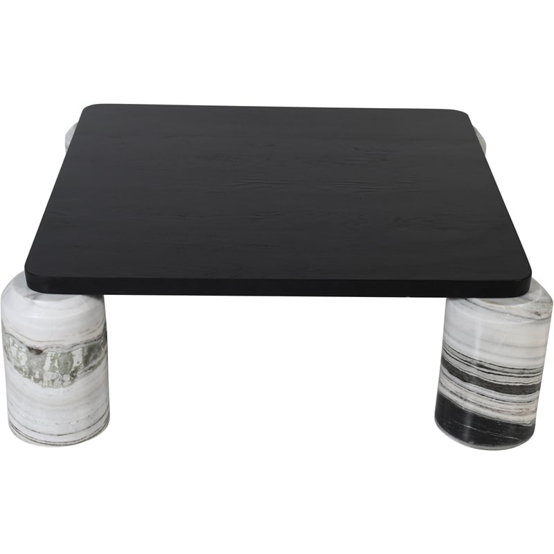 Meridian Furniture Ferrara Panda Genuine Marble and Solid Oak Wood Coffee Table