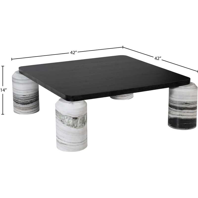 Meridian Furniture Ferrara Panda Genuine Marble and Solid Oak Wood Coffee Table
