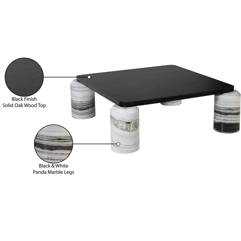 Meridian Furniture Ferrara Panda Genuine Marble and Solid Oak Wood Coffee Table