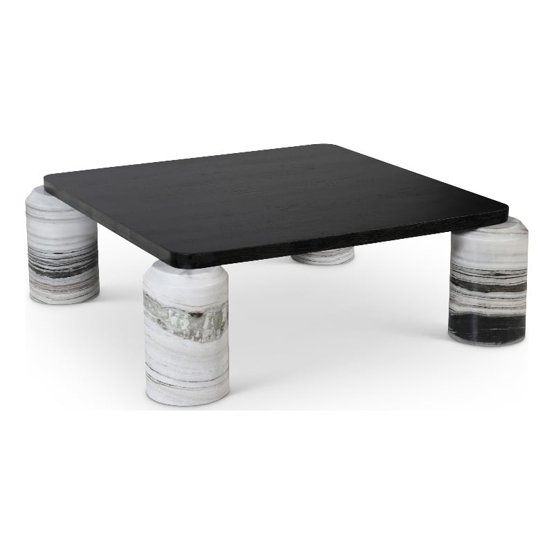 Meridian Furniture Ferrara Panda Genuine Marble and Solid Oak Wood Coffee Table