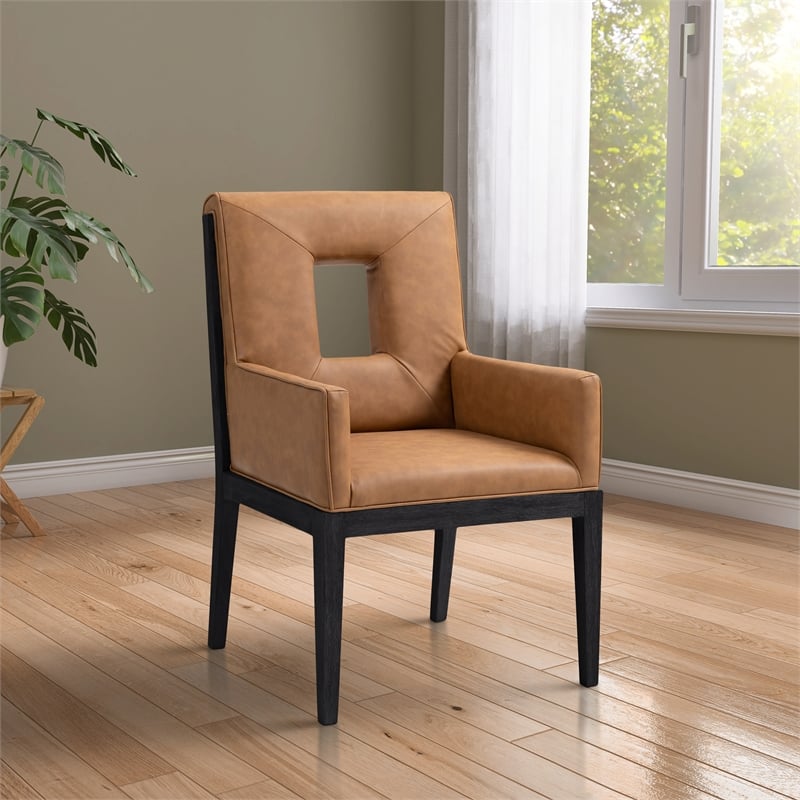 Meridian Furniture Gwendolyn Cognac Vegan Leather Dining Arm Chair