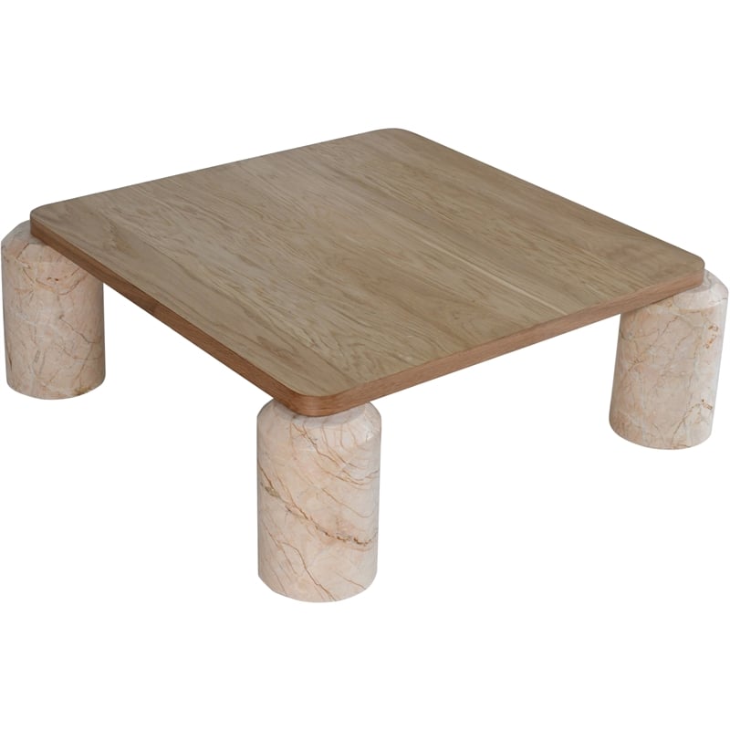 Meridian Furniture Ferrara Beige Genuine Marble and Solid Oak Wood Coffee Table