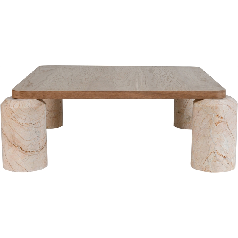 Meridian Furniture Ferrara Beige Genuine Marble and Solid Oak Wood Coffee Table