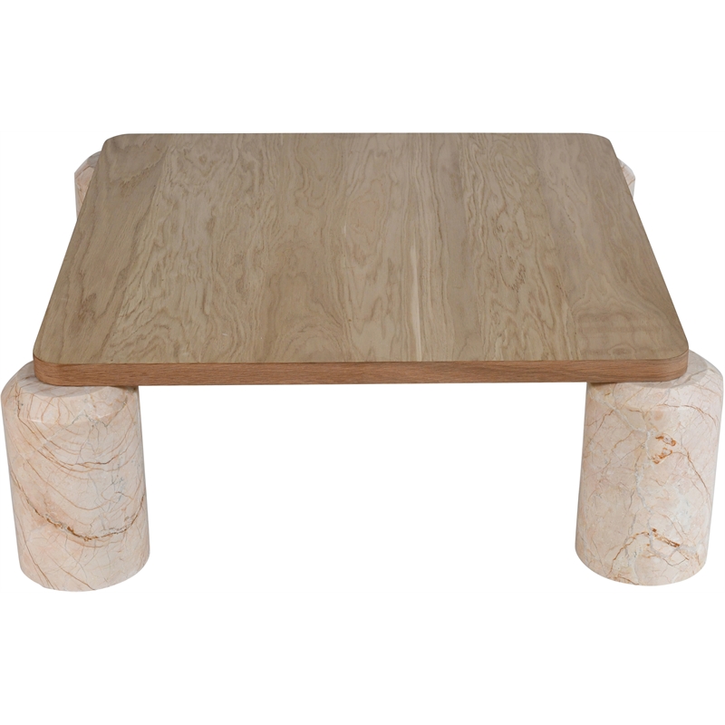 Meridian Furniture Ferrara Beige Genuine Marble and Solid Oak Wood Coffee Table