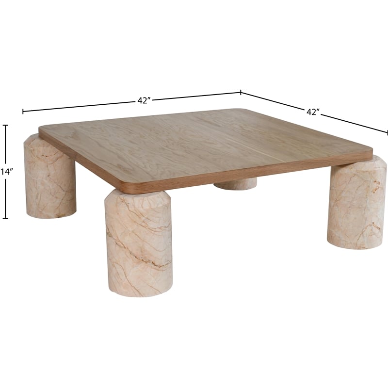 Meridian Furniture Ferrara Beige Genuine Marble and Solid Oak Wood Coffee Table