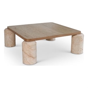 Meridian Furniture Ferrara Beige Genuine Marble and Solid Oak Wood Coffee Table