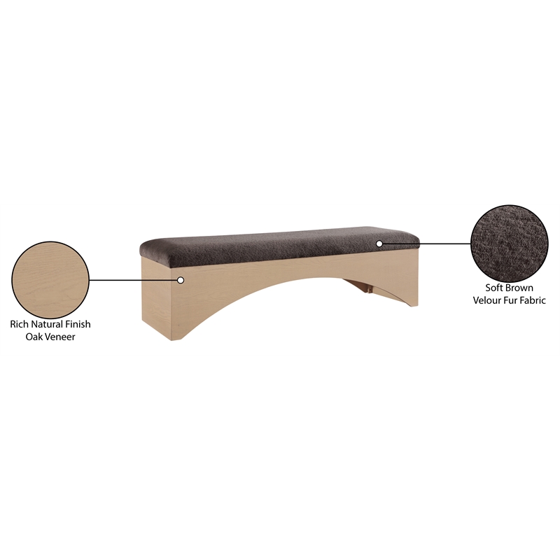 Meridian Furniture Lawson Brown Velour Fur Fabric Bench