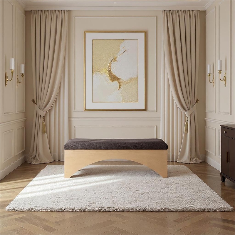 Meridian Furniture Lawson Brown Velour Fur Fabric Bench