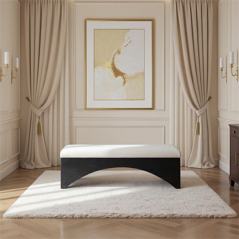 Meridian Furniture Lawson Beige Velour Fur Fabric Bench