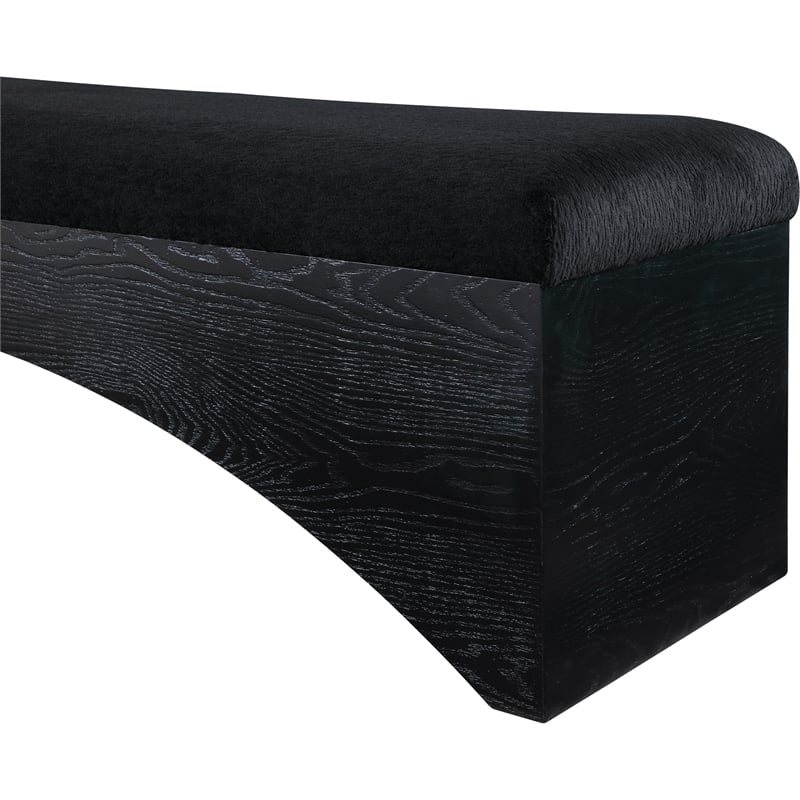 Meridian Furniture Lawson Black Velour Fur Fabric Bench