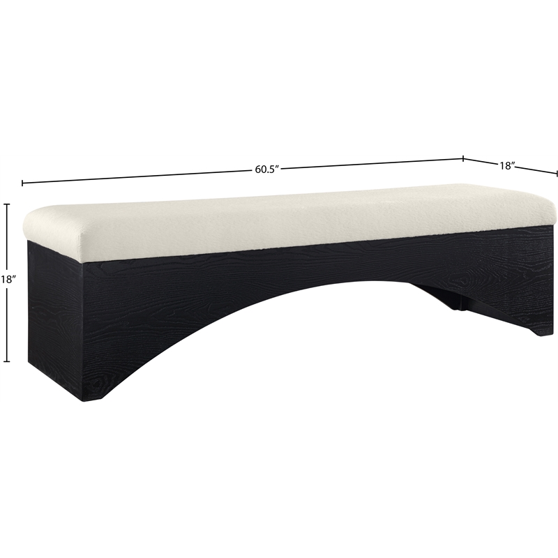 Meridian Furniture Lawson Cream Velour Fur Fabric Bench