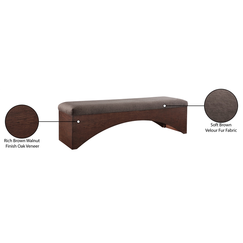 Meridian Furniture Lawson Brown Velour Fur Fabric Bench