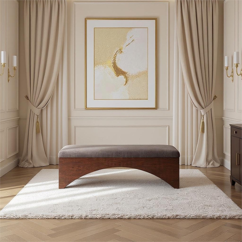 Meridian Furniture Lawson Brown Velour Fur Fabric Bench