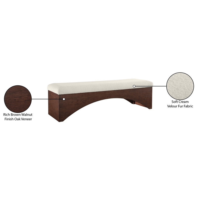 Meridian Furniture Lawson Cream Velour Fur Fabric Bench