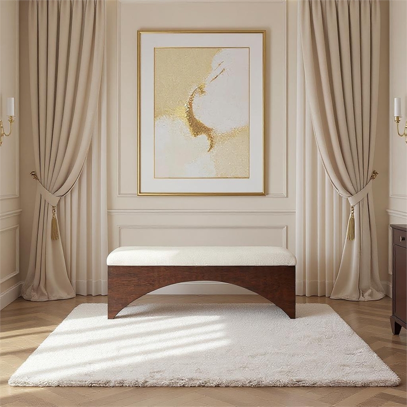 Meridian Furniture Lawson Cream Velour Fur Fabric Bench