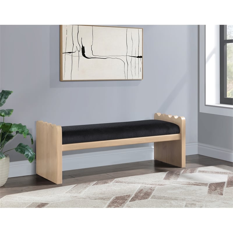 Meridian Furniture Sonia Black Velour Fur Fabric Bench