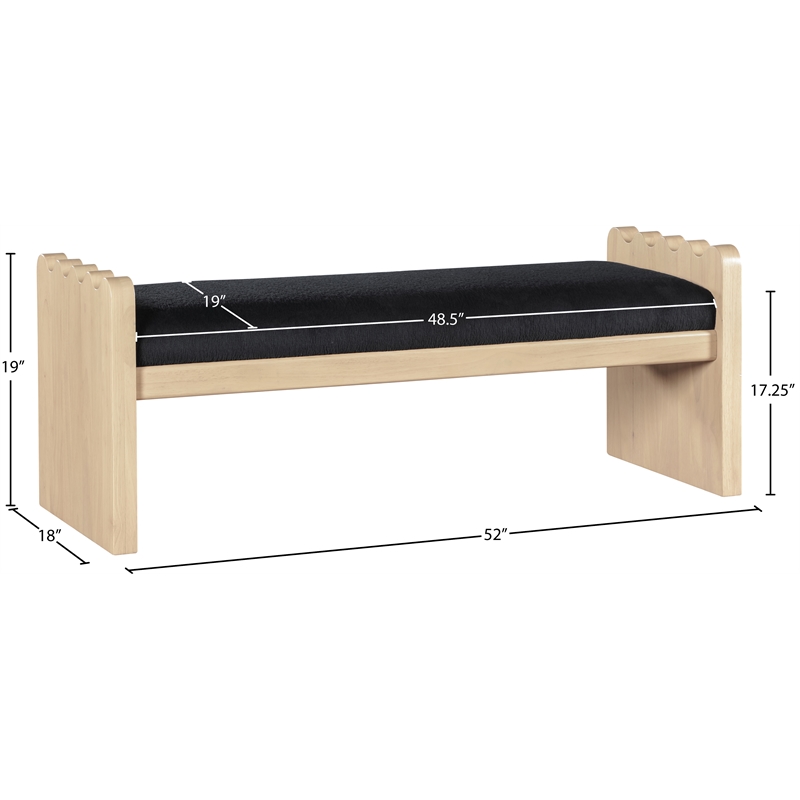 Meridian Furniture Sonia Black Velour Fur Fabric Bench