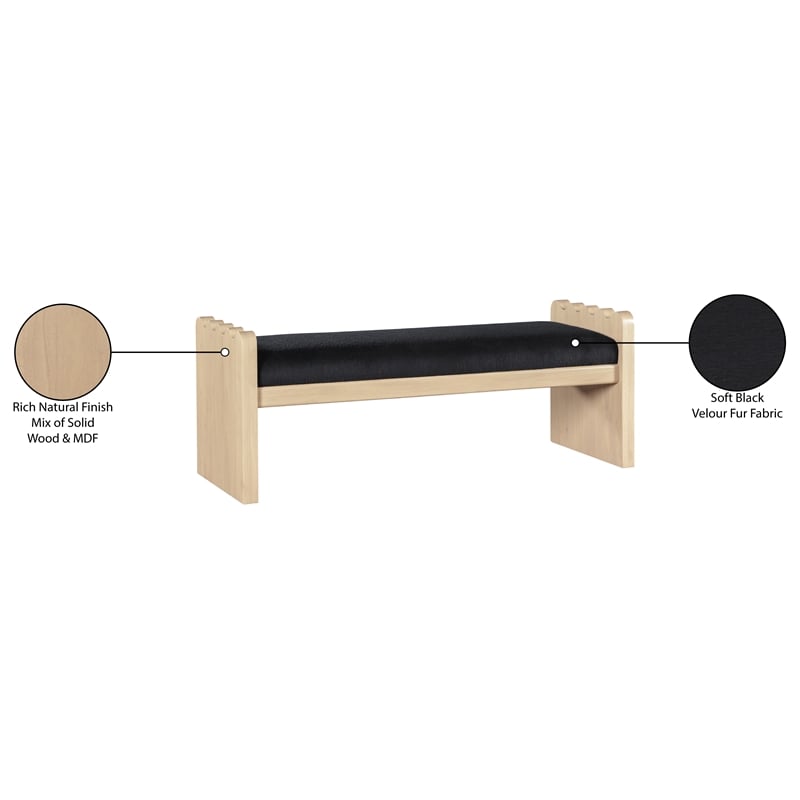 Meridian Furniture Sonia Black Velour Fur Fabric Bench