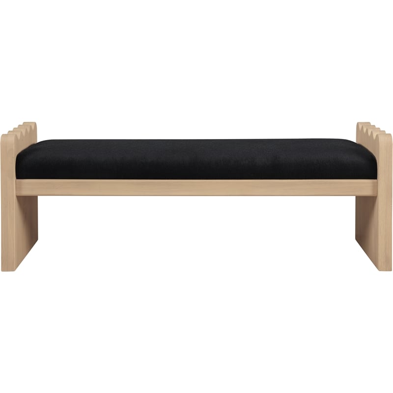 Meridian Furniture Sonia Black Velour Fur Fabric Bench