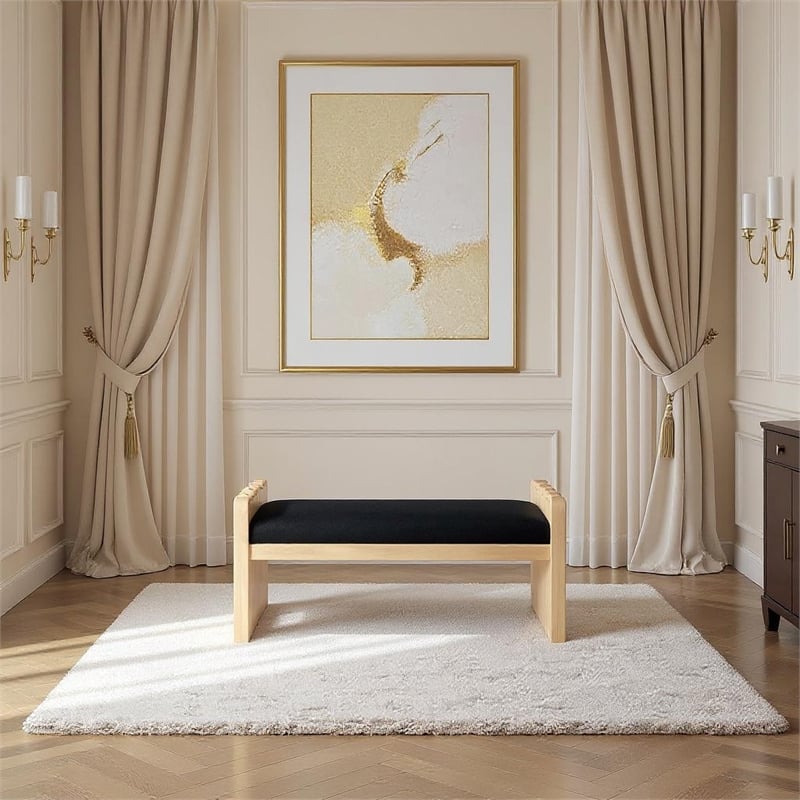 Meridian Furniture Sonia Black Velour Fur Fabric Bench