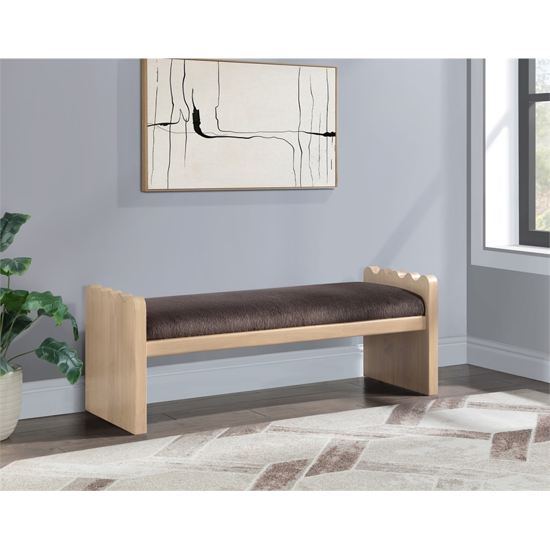 Meridian Furniture Sonia Brown Velour Fur Fabric Bench