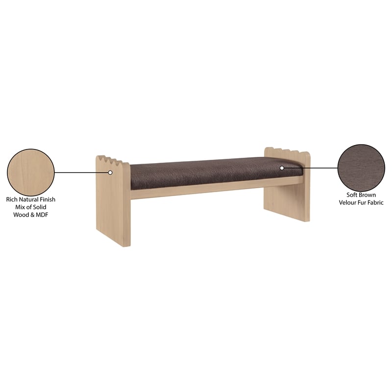 Meridian Furniture Sonia Brown Velour Fur Fabric Bench