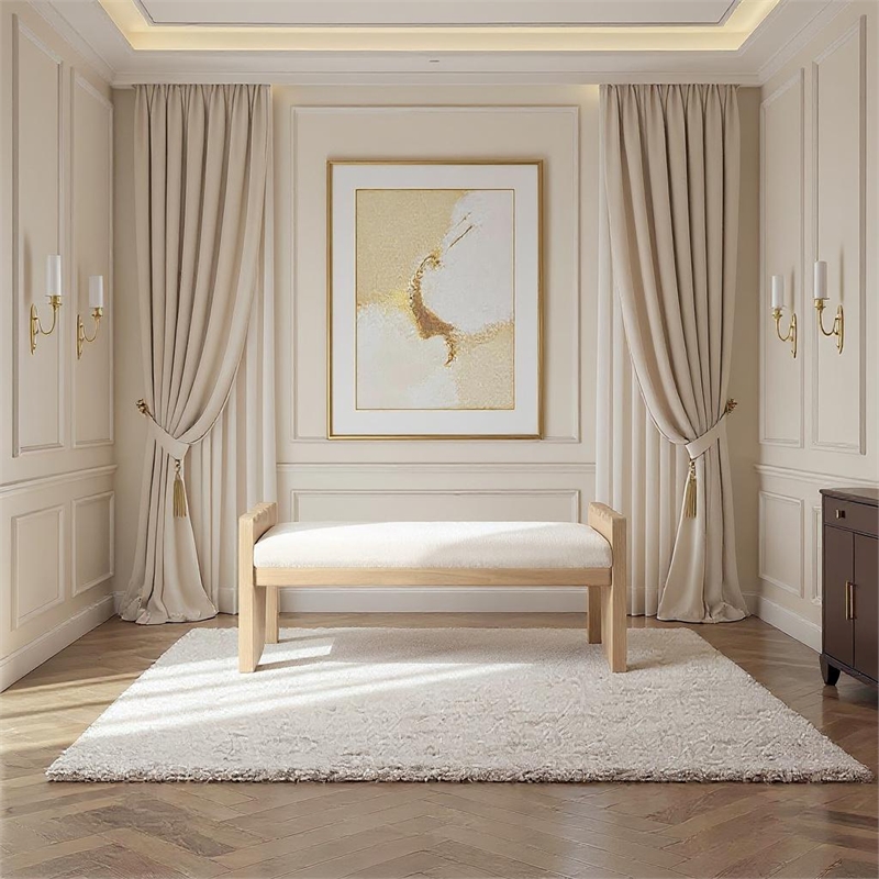 Meridian Furniture Sonia Cream Velour Fur Fabric Bench
